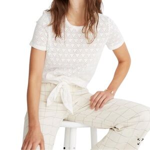 Madewell Texture & Thread Eyelet Tie Front Top White Size S